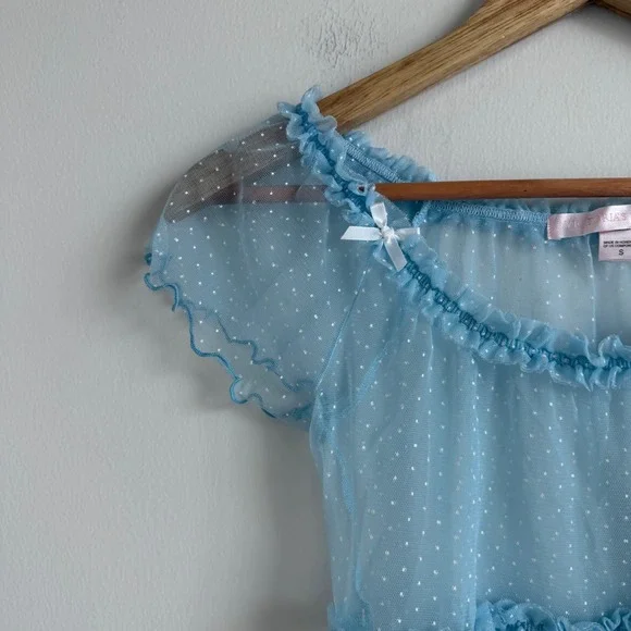 Vintage Y2K Victoria's Secret Blue Polka Dot Mesh Top Size Small - Picture 3 of 10